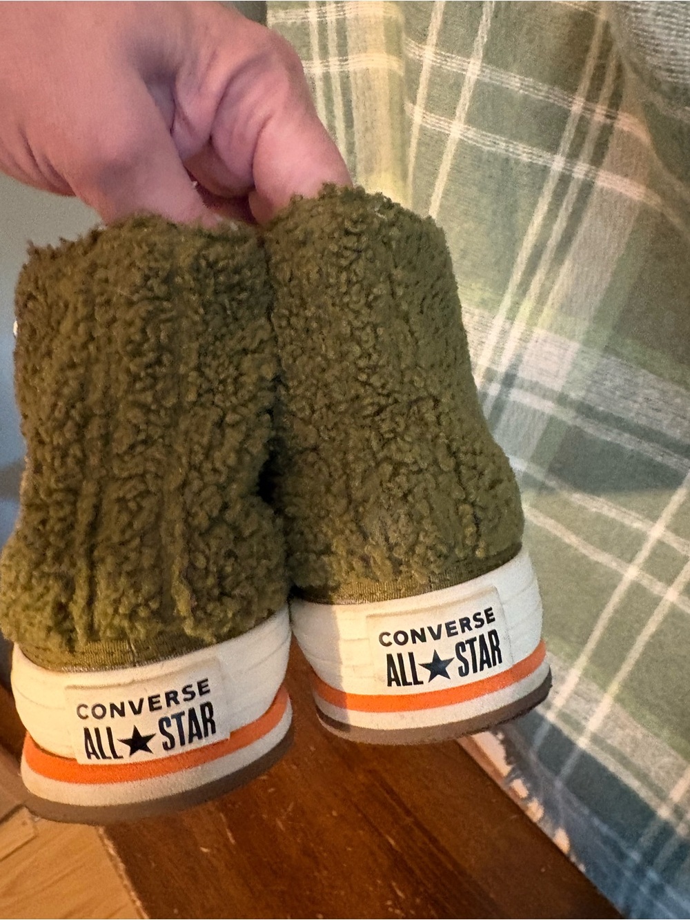 Converse Olive Green Sherpa High-Top Sneakers with Cream Accents - Picture 6 of 9